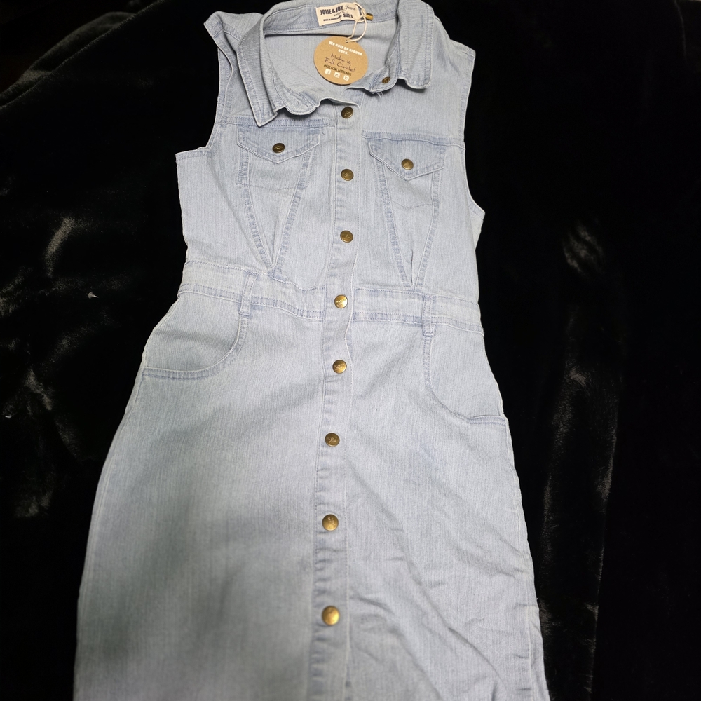Light Blue Denim Dress with Gold Buttons